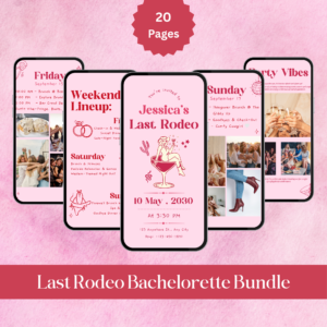 Editable western-themed bachelorette party template on pink background
