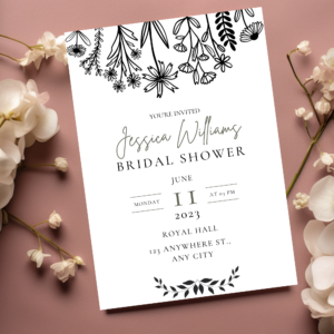 Minimalist black and white bridal shower invitation template