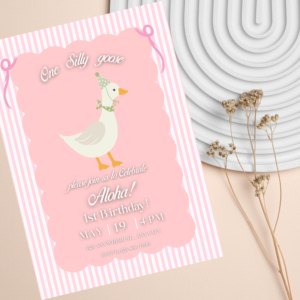 Funny goose-themed birthday invitation template