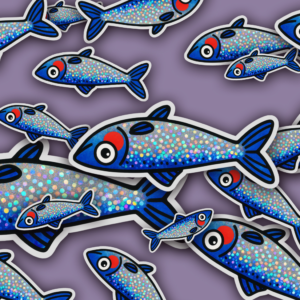close-up size of shiny fish vinyl sticker