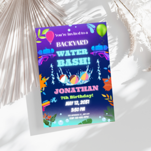 Editable Neon Water Gun Birthday Invitation | Summer Splash Party Template | Water Bash Printable Invite for Boys