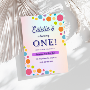 Rainbow polka dot birthday invitation for first birthday