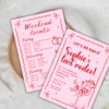 Editable pink cowgirl bachelorette itinerary and invite template