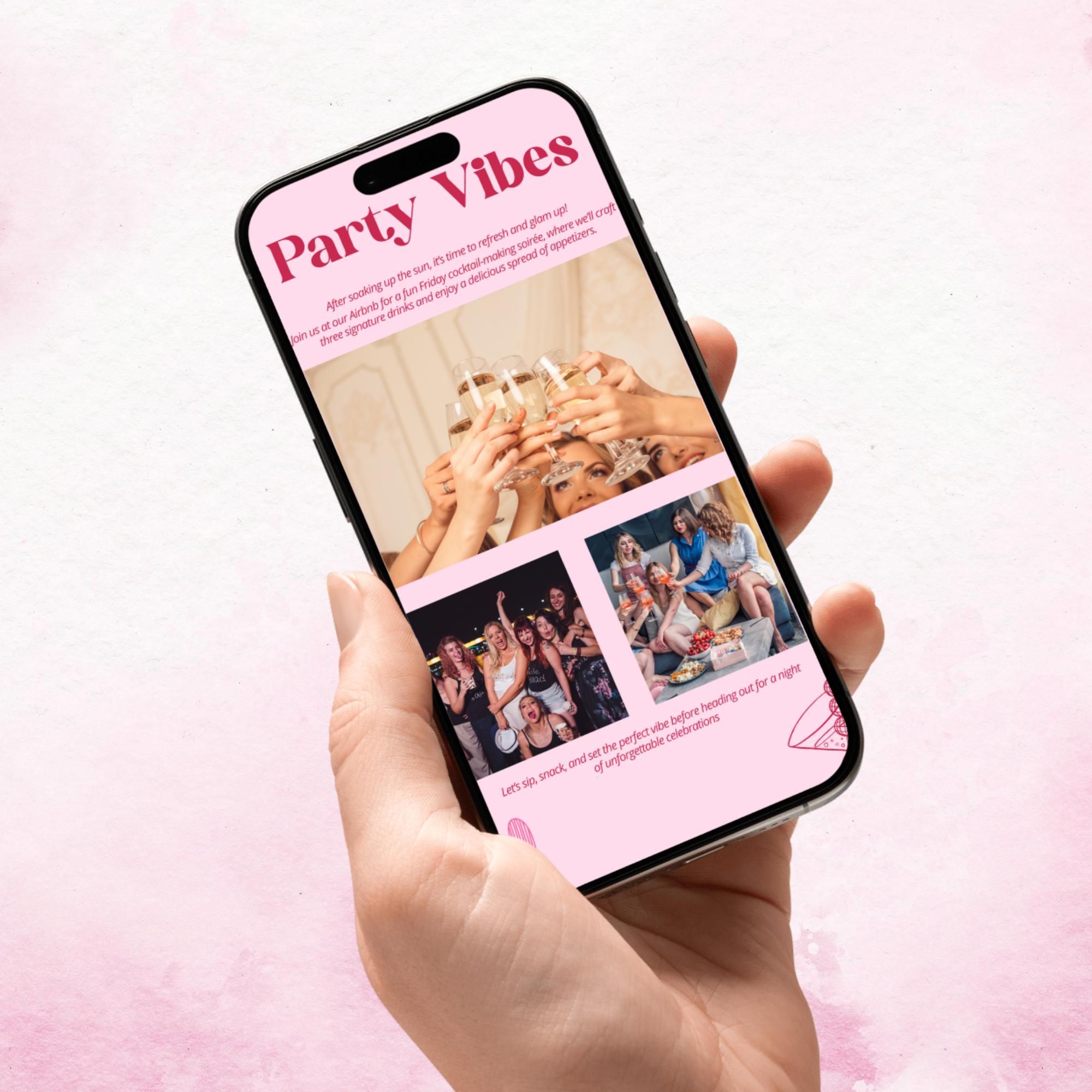 Editable western-themed bachelorette party template on pink background