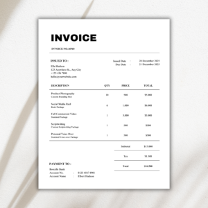 Editable Invoice Template for Small Business | Printable Billing & Receipt Form