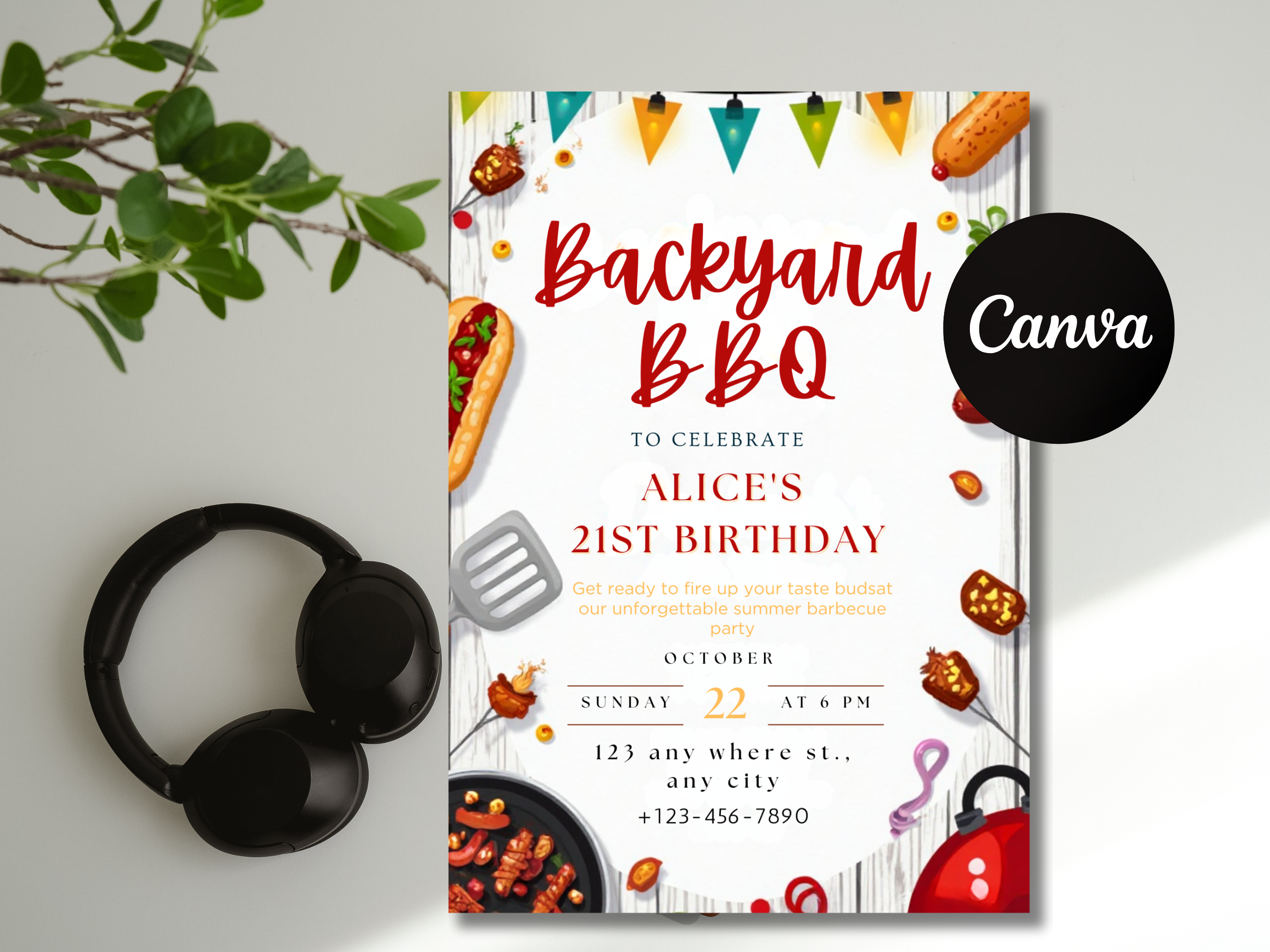 Editable backyard BBQ party invitation Canva template