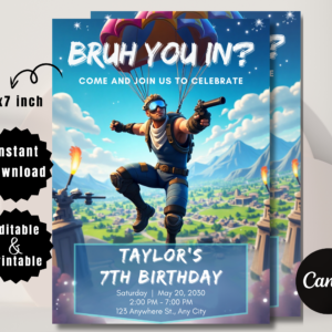 Bruh Birthday Gamer Invitation | Editable Video Game Party Invite | Tween Boy Birthday Card Template