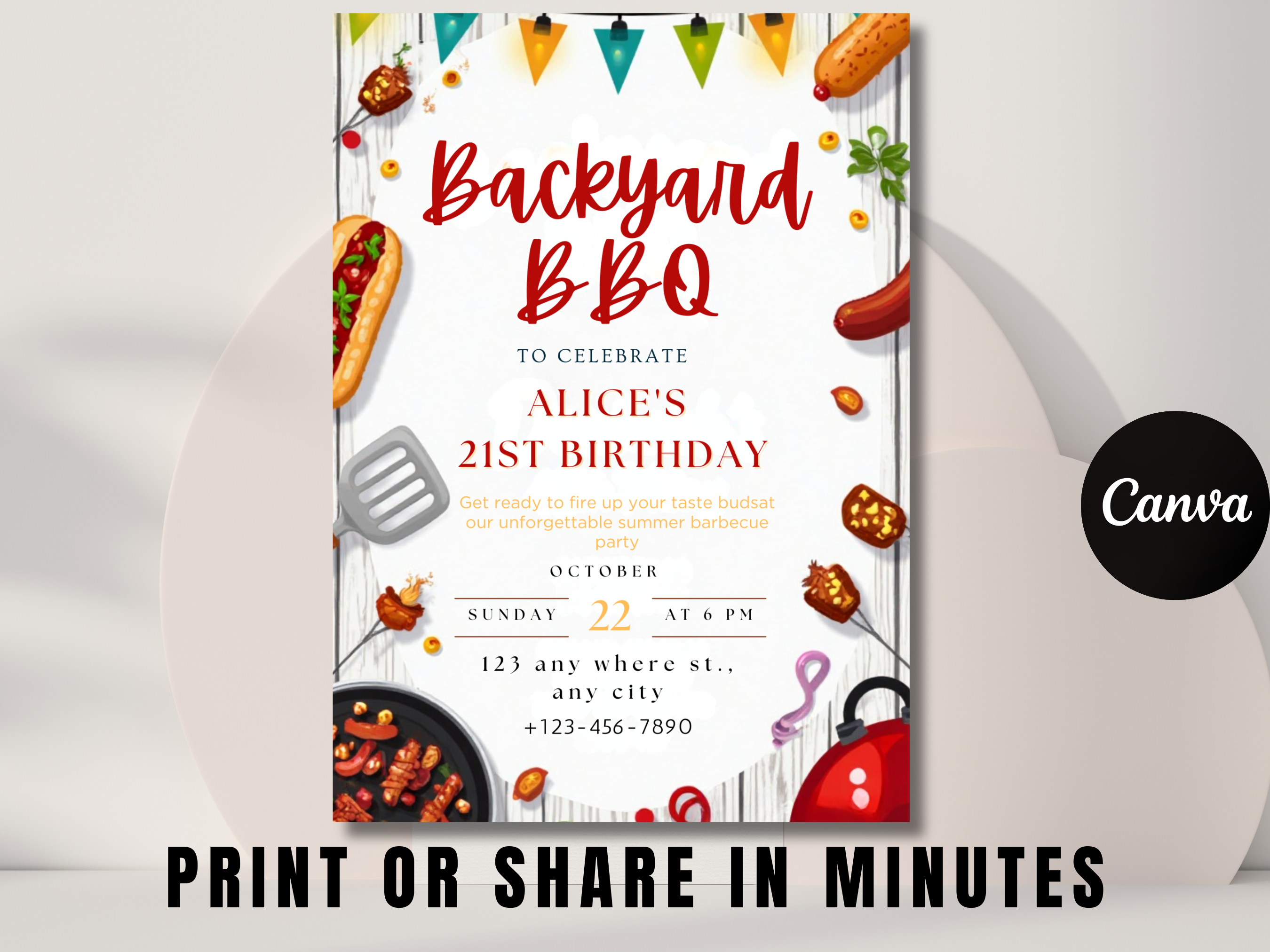 Editable backyard BBQ party invitation Canva template