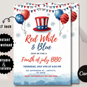 Editable Fourth of July BBQ invitation with fireworks and grill graphics