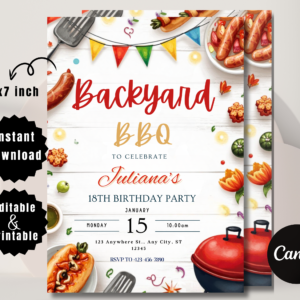 Editable BBQ invitation featuring grill and barbecue elements