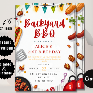 Editable backyard BBQ party invitation Canva template