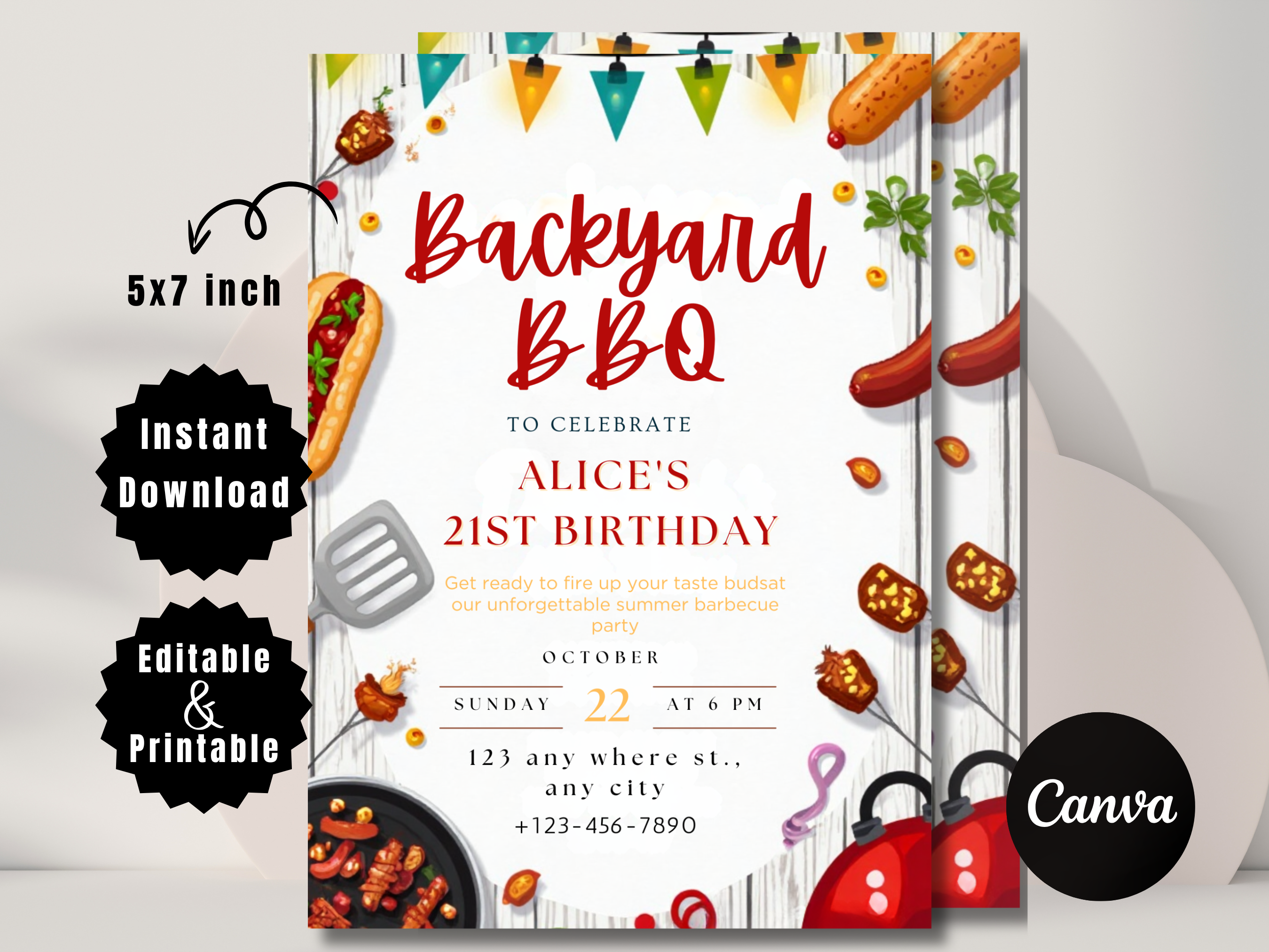 Editable backyard BBQ party invitation Canva template