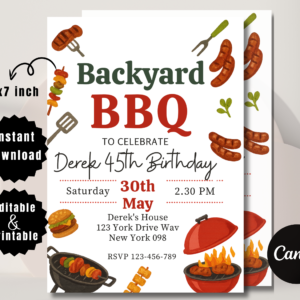 Backyard BBQ party invitation editable Canva template