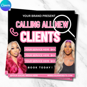 New Client Booking Flyer Template for Hair, Makeup, Lashes & Nails – Editable Canva Promo