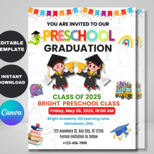 Editable preschool graduation invitation for Class of 2025