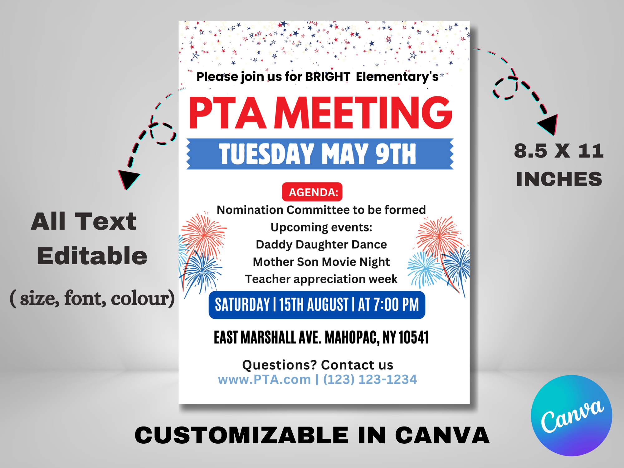 Editable PTA Meeting Flyer – 4th of July PTO School Reminder Template - Image 2