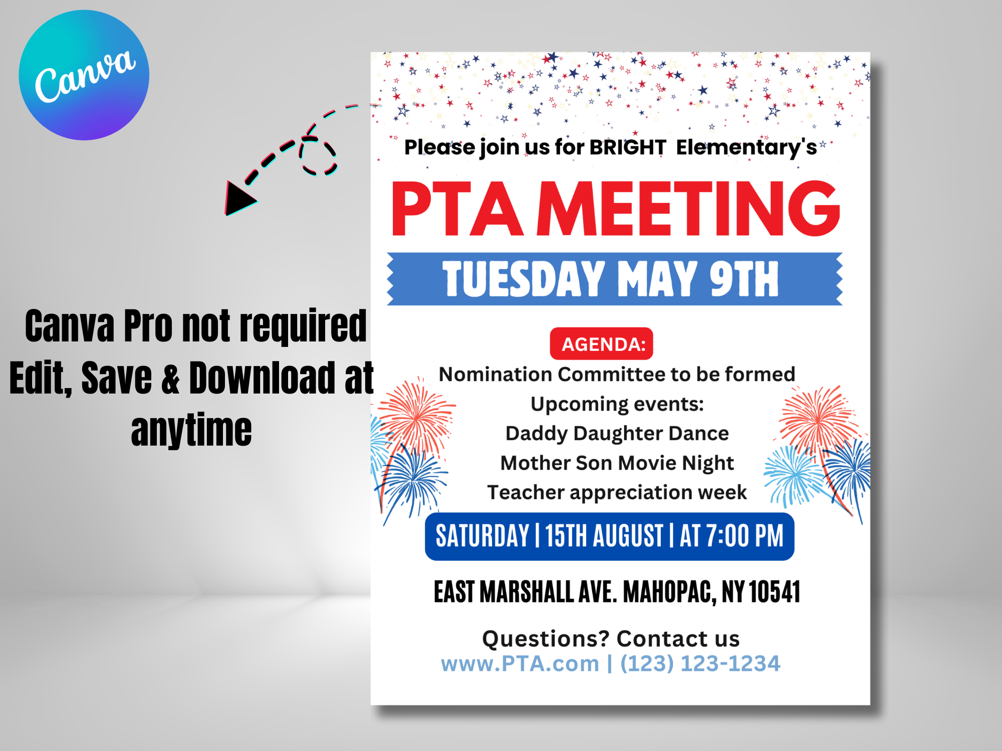 Editable PTA Meeting Flyer – 4th of July PTO School Reminder Template - Image 3