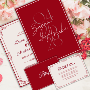 Canva Wedding Invitation Suite with QR Code | Red & Cream French-Inspired Design