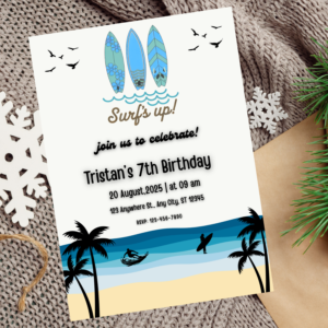 Surf Birthday Invitation | Editable Summer Beach Party Invite for Kids or Teens