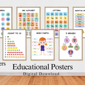 Educational Posters for Kids – 37 Printable Learning Charts for Preschool, Kindergarten & Homeschool Decor