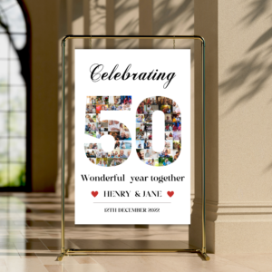 50th Anniversary Photo Collage Welcome Sign Template | Canva Editable
