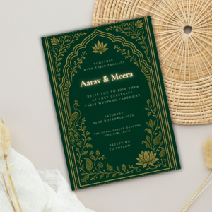 Editable Indian Wedding Invitation – Green and Gold Hindu Wedding Card Template