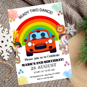 Colorful Music-Themed 2nd Birthday Invitation | Editable Canva Template