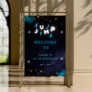 Editable Trampoline Park Birthday Welcome Sign | Glow Galaxy Party Poster