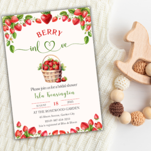 Berry In Love Bridal Shower Invitation | Strawberry Garden Template