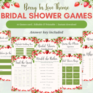 Berry in Love Bridal Shower Games – 20 Printable & Editable Cards