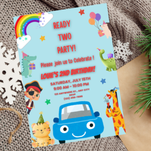 Colorful Music-Themed “Ready Two Party” 2nd Birthday Invitation