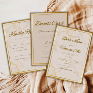 Elegant Marble & Gold Wedding Invitation Set – Editable Canva Template | 3-Piece Digital Download