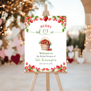 Berry In Love Bridal Shower Welcome Sign – Editable Canva Template