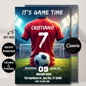 Editable Soccer Birthday Invitation | Printable Canva Template | Jersey Ticket Invite