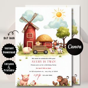Farm Birthday Invitation Template | Barnyard Animal Party Invite