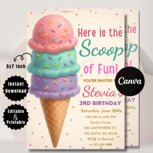 Editable Ice Cream Birthday Invitation | Sweet Summer Party Template