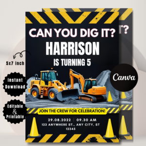 Editable Construction Birthday Invitation | Dump Truck Party Template