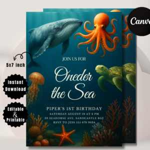 Editable Under the Sea Birthday Invitation | Ocean Party Canva Template