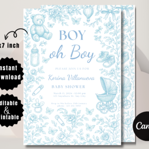 Toile De Jouy Blue Baby Shower Invitation | Editable Vintage Chinoiserie Template