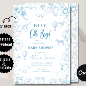 Toile De Jouy Blue Baby Shower Invitation | Editable Vintage Chinoiserie Baby Boy Template