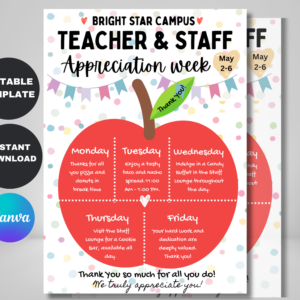 Editable Teacher Appreciation Week Flyer | Spirit Week Schedule Printable