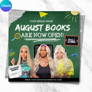 August Booking Flyer Template – Back to School Sale for Hair, Lashes & Wigs