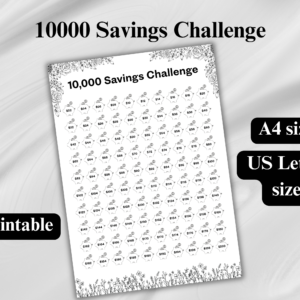 10000 Savings Challenge Printable – 100 Envelope Challenge Tracker