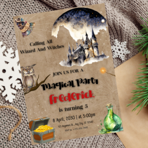 Editable Wizard and Witch Birthday Invitation – Magical Castle Theme