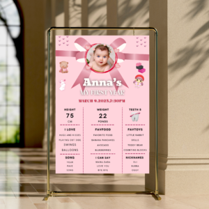 Editable Baby Girl First Year Photo Sign | Pink Bow Milestone Board