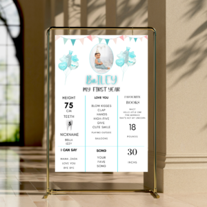 Boy’s First Birthday Chalkboard Poster | Custom Milestone Board with Photo