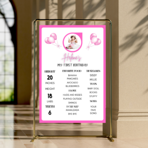 Pink Girl Birthday Milestone Poster | Custom Chalkboard Sign with Photo