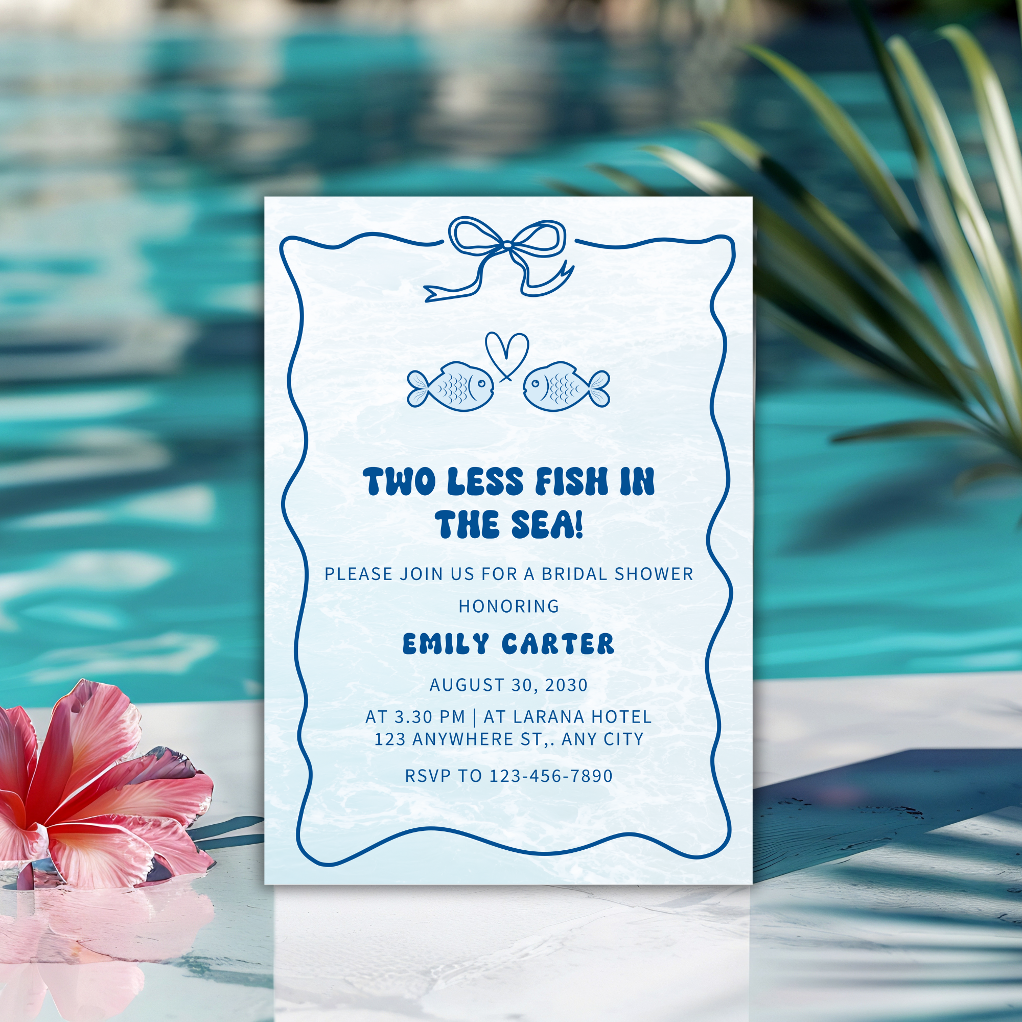 Two Less Fish in the Sea Bridal Shower Invitation | Editable Canva Fishing Theme