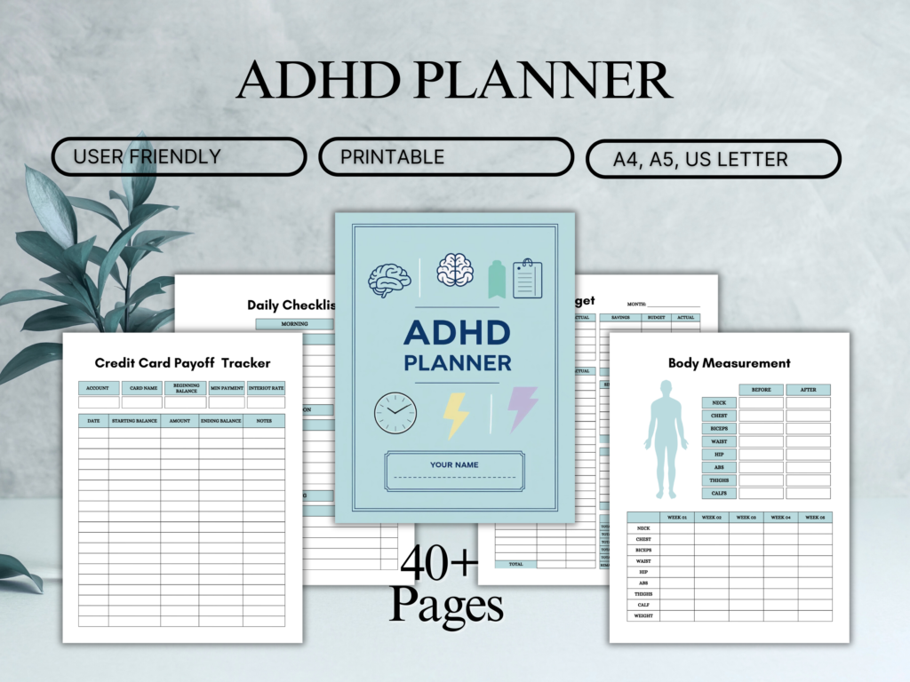 ADHD Planner Printable – 40+ Pages Focus & Productivity Journal ...