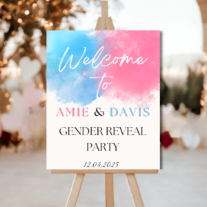 Gender Reveal Welcome Sign – Editable He or She Watercolor Template